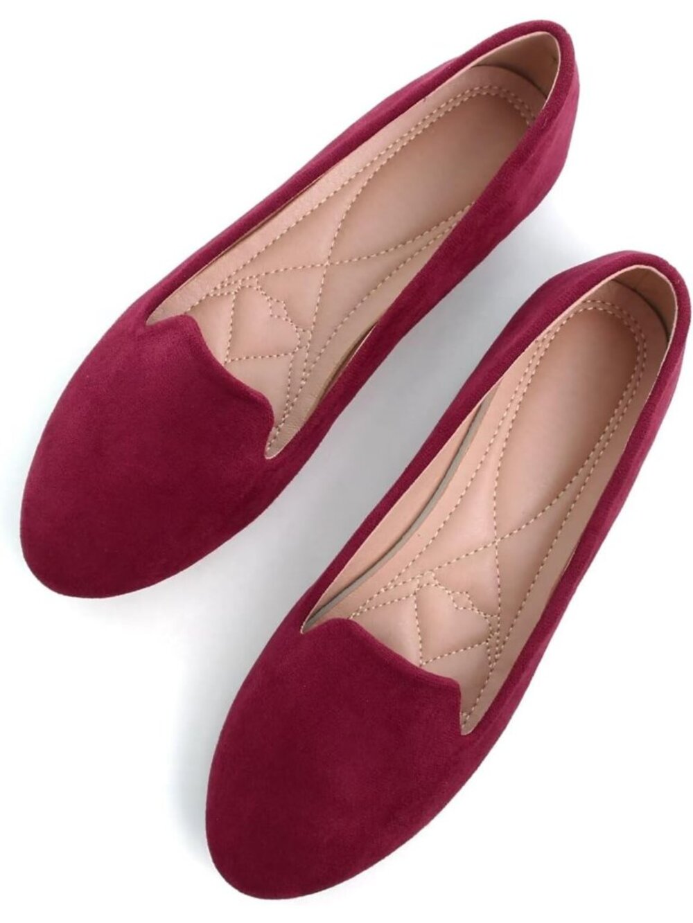 Women's Burgundy Round Toe Comfortable Low Heel Slip On Loafer Ballet Flat Shoes